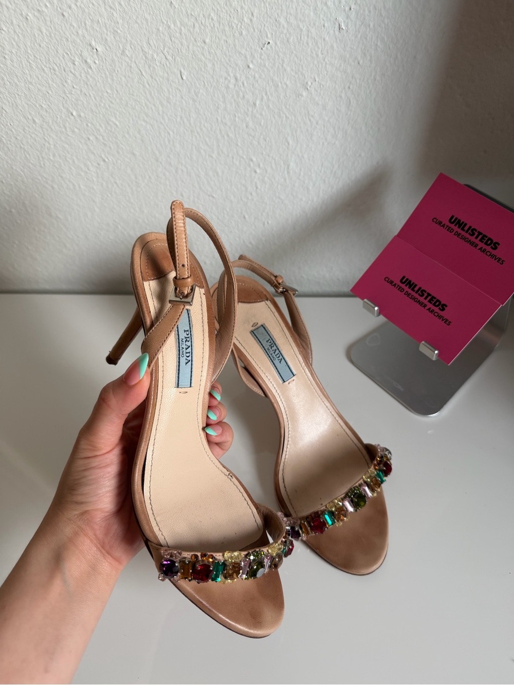 Vintage Prada Jeweled Satin Slingback Heels Size 36 - Picture 10 of 16